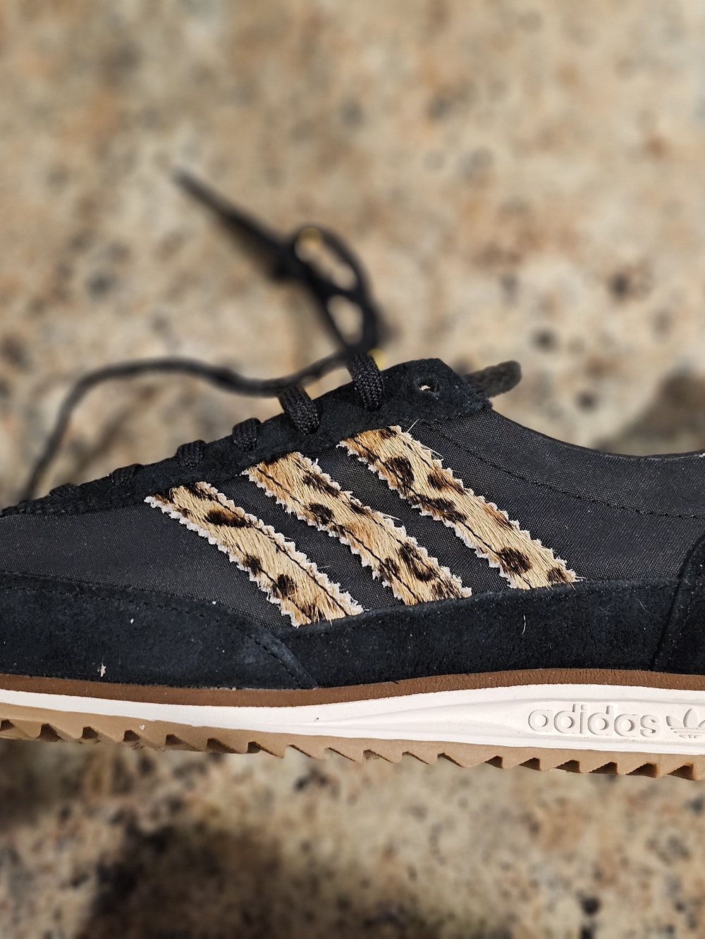 adidas Women’s Black Sneakers with Leopard-Print Stripes